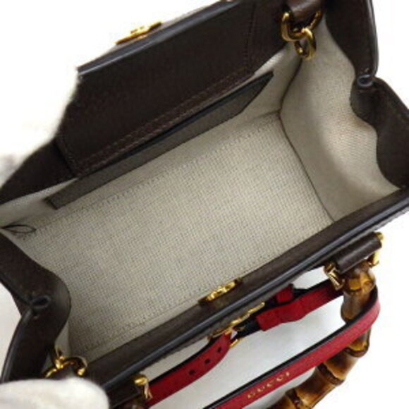 Gucci Diana Shoulder Bag Camel Brown Ebony Jumbo GG Canvas Leather - Picture 5 of 10